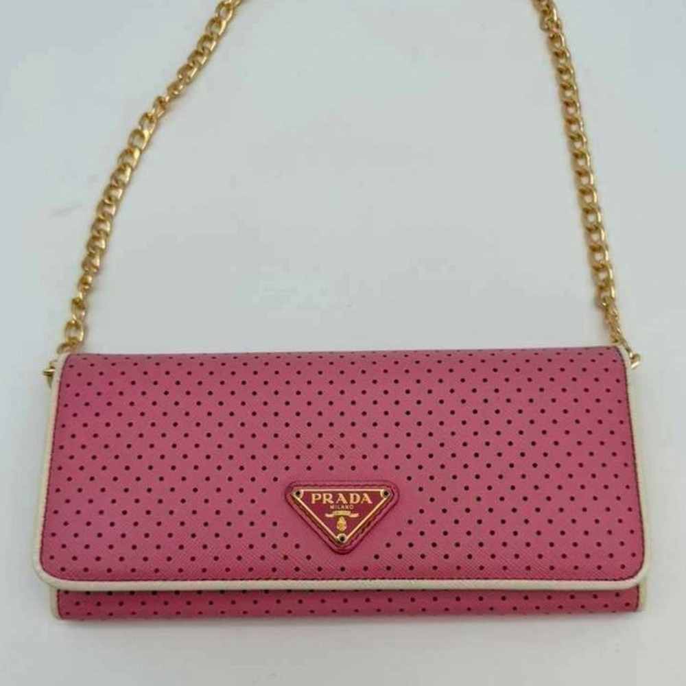 Authentic Prada Saffiano Fori Pink Long Wallet Triangle Logo Continental Wallet